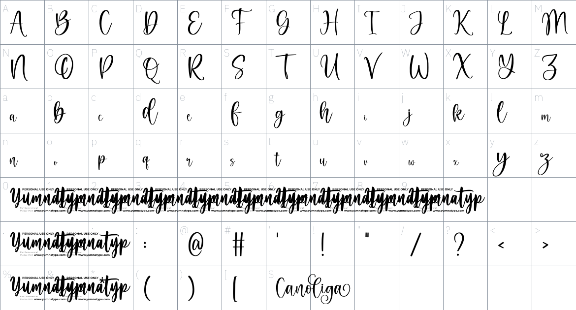 Canoliga font Character Map