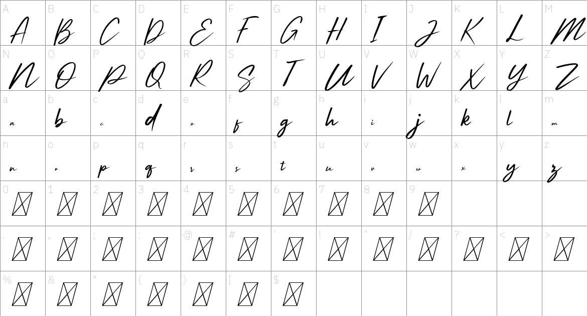 Sundey font Character Map