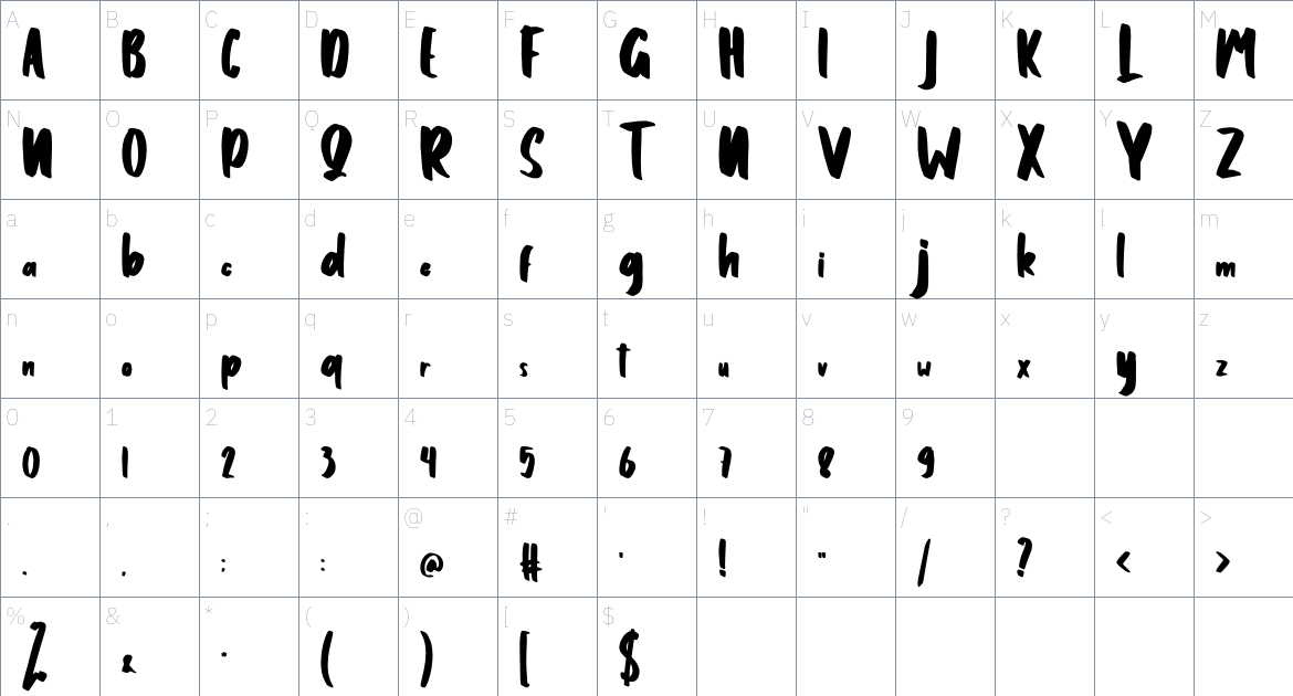 Almeira font Character Map