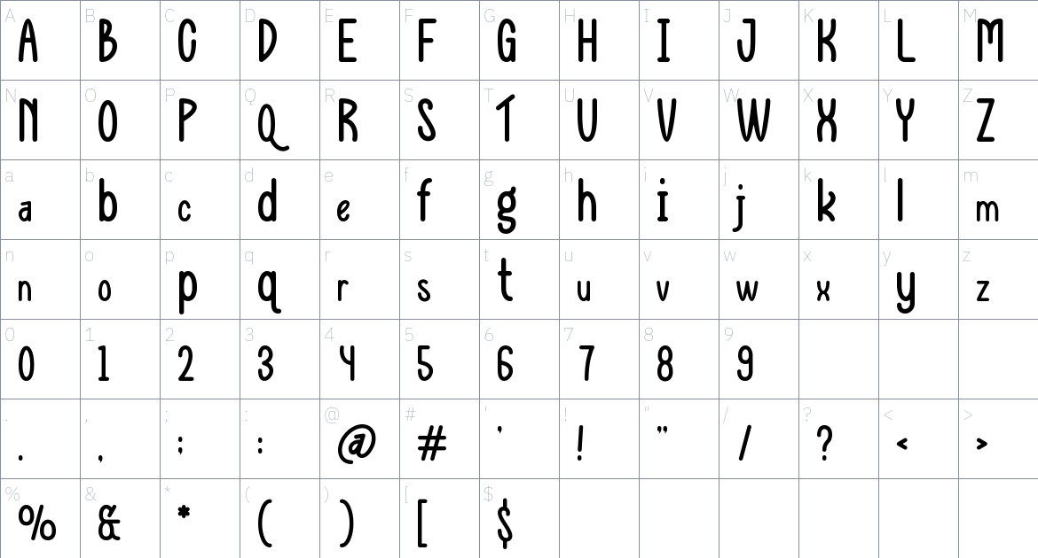 Quella font Character Map