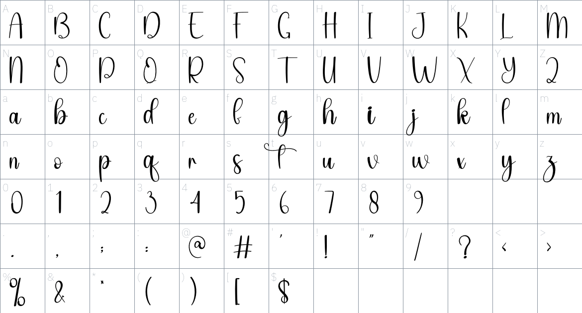 Study Book font Character Map