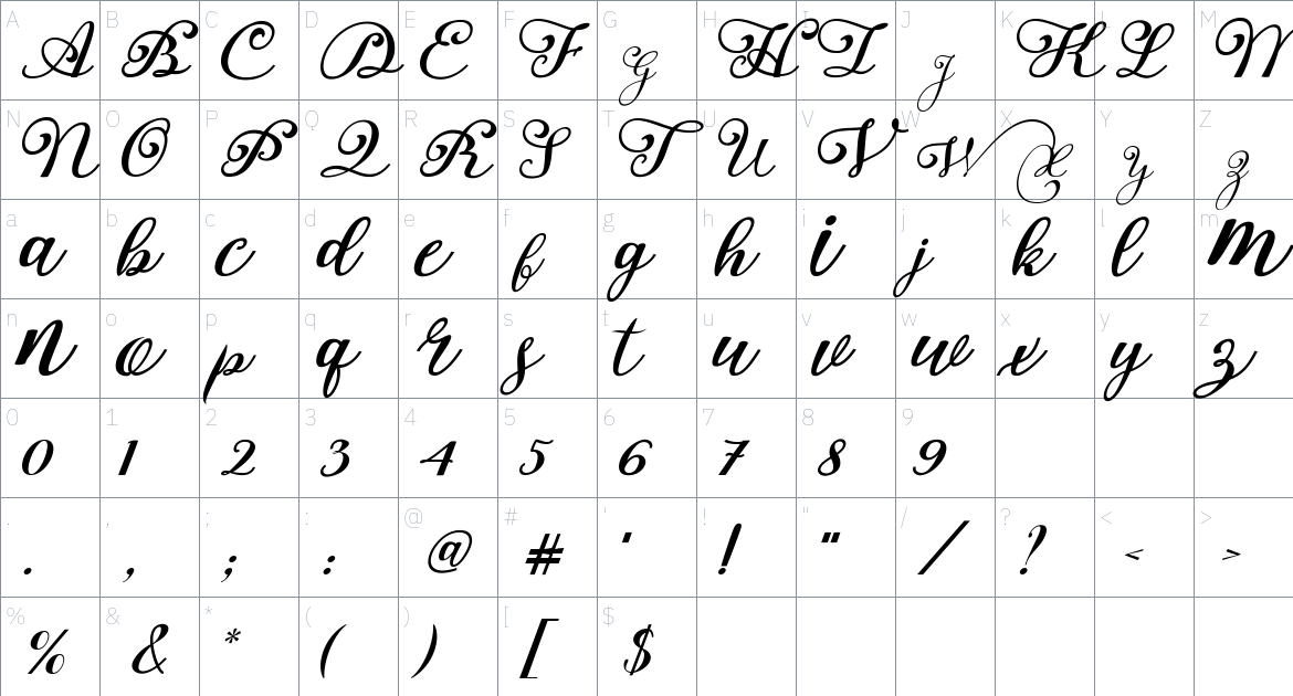 Anastasia font Character Map