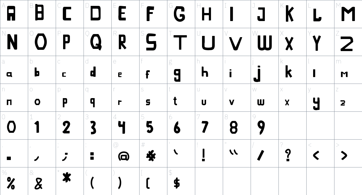 Obstacle Font font Character Map