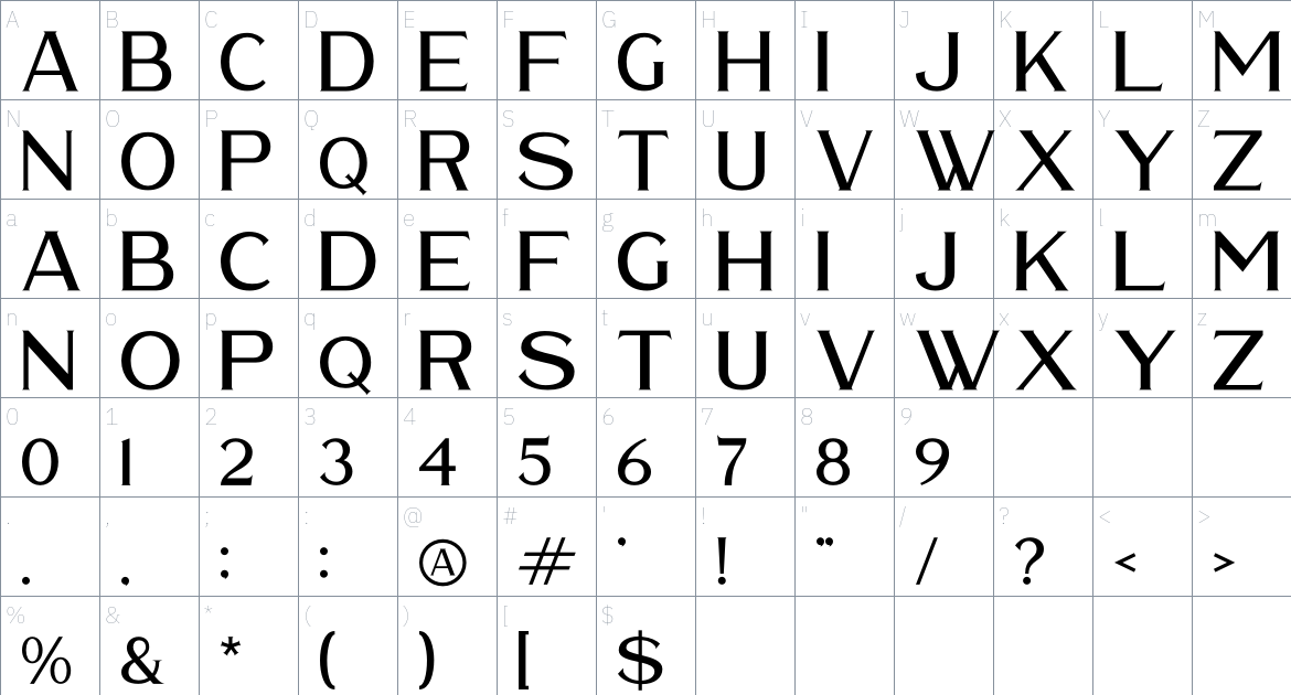 Waldecry font Character Map