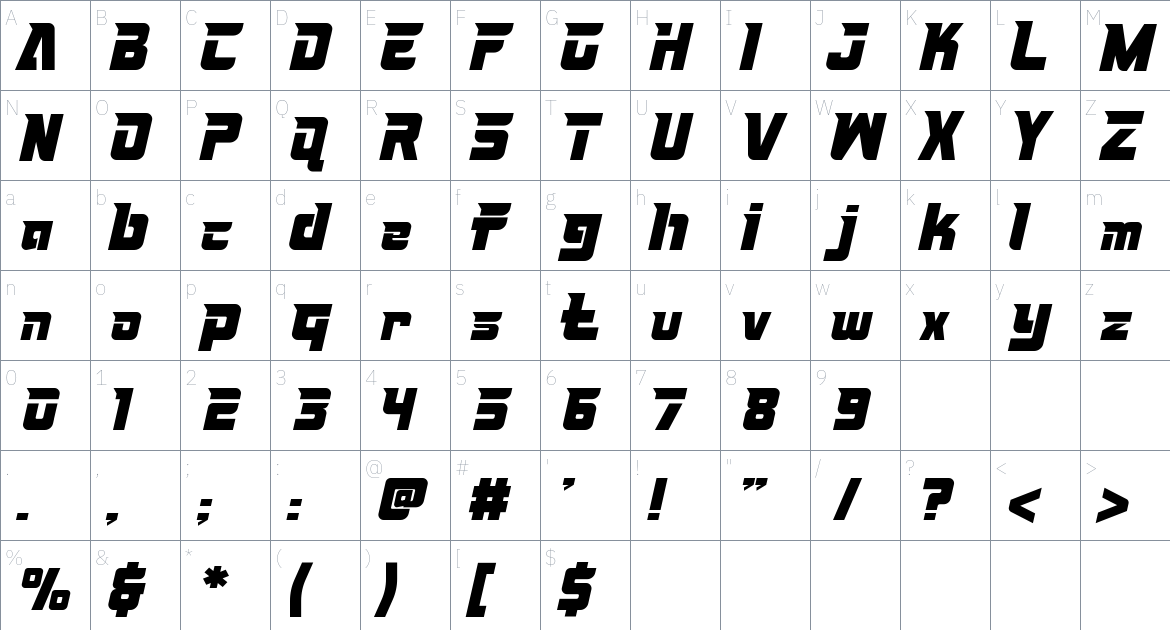 Quickstep font Character Map