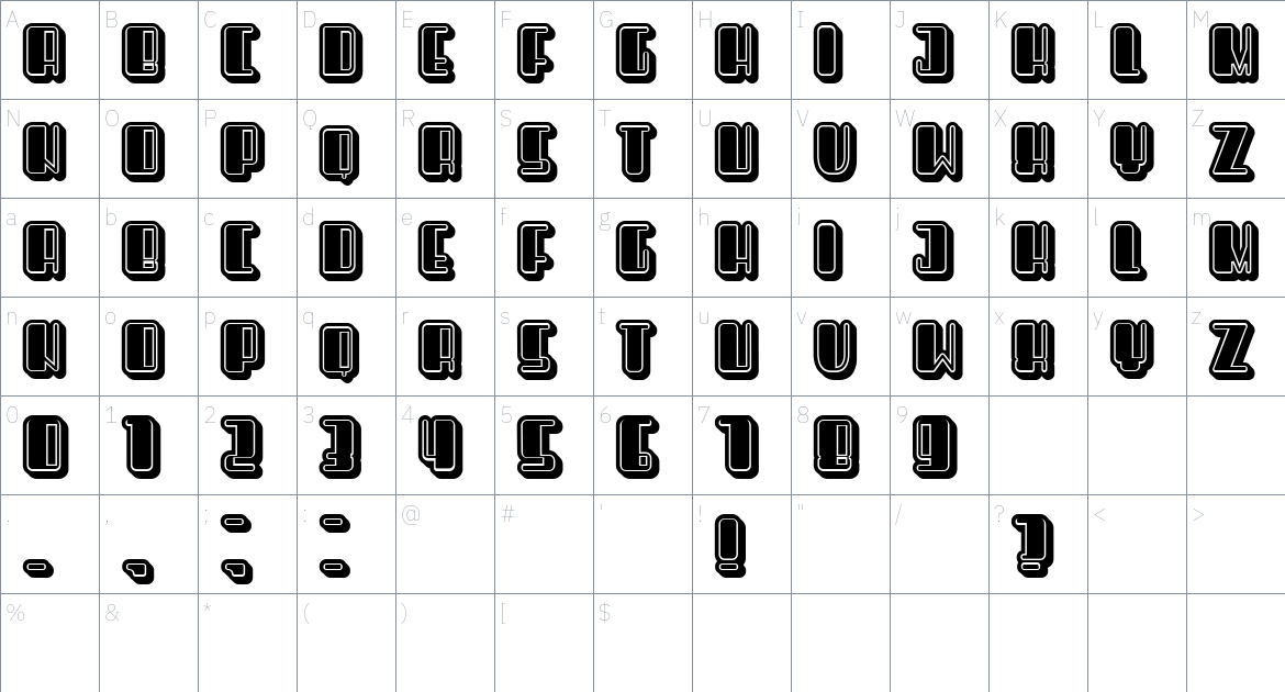 Objective font Character Map