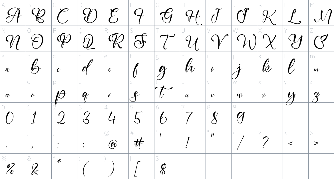 Balytmore Hanlits font Character Map