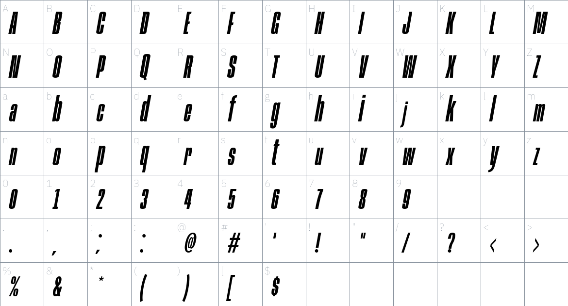 Anybody Typeface font Character Map