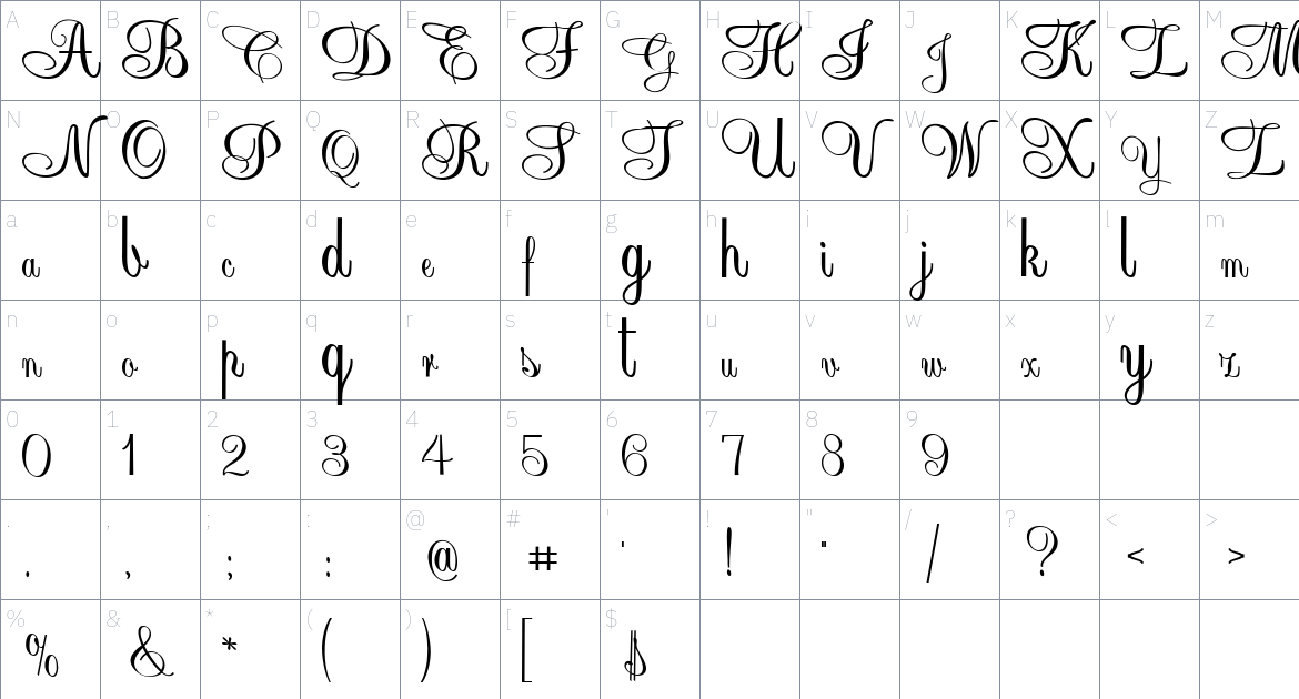 Amsterdun font Character Map