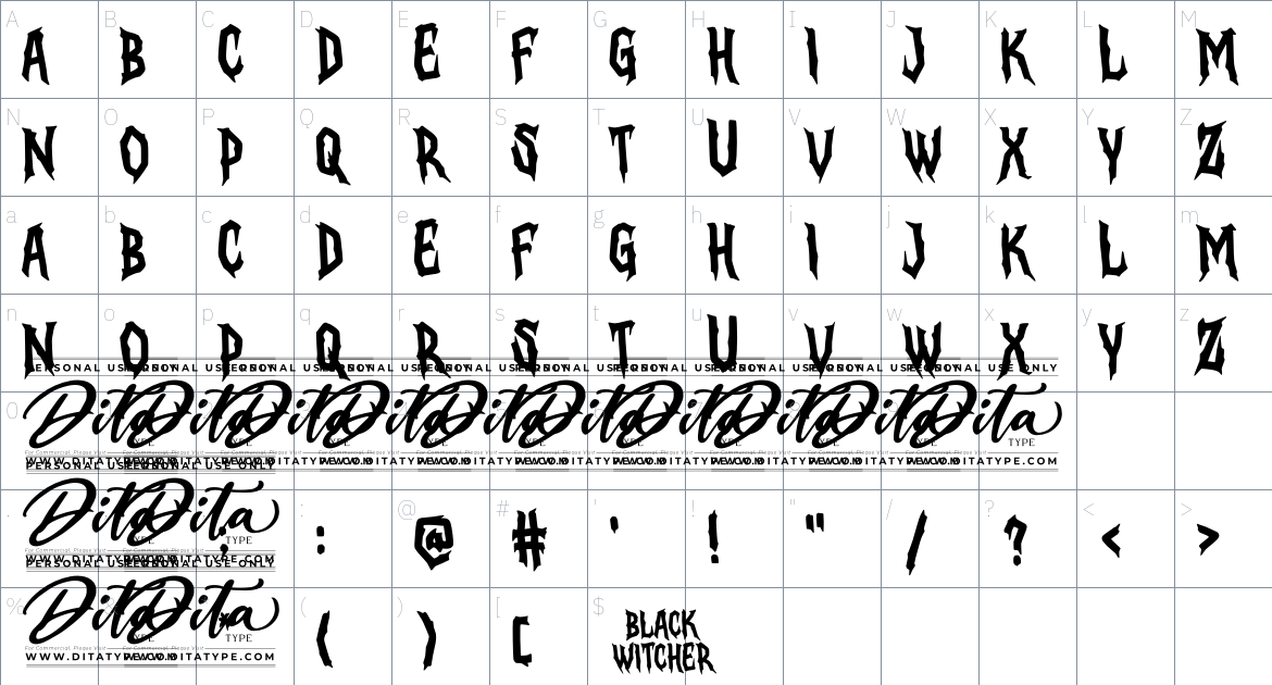 Black Witcher Personal Use font Character Map