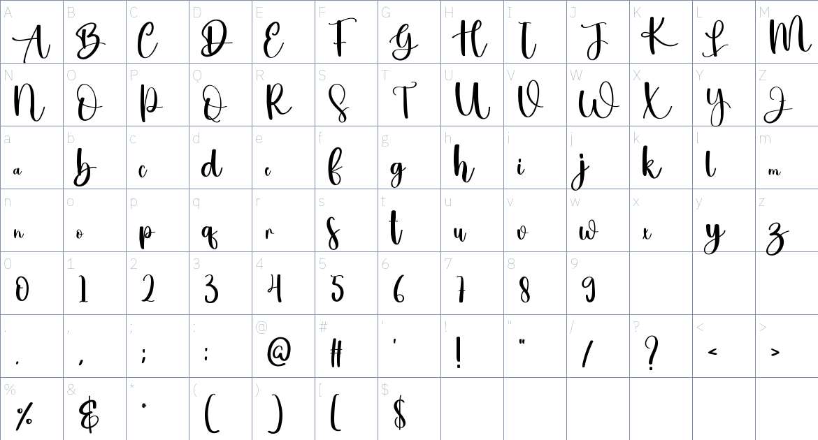 Smittson font Character Map