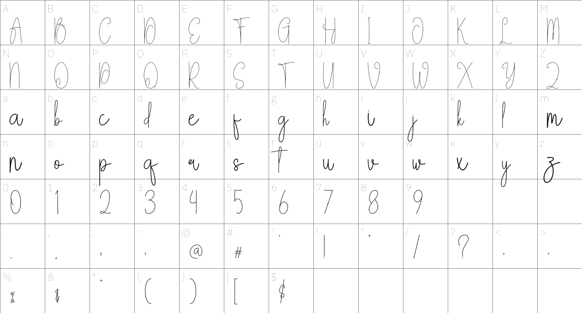 Sunlightmorning font Character Map