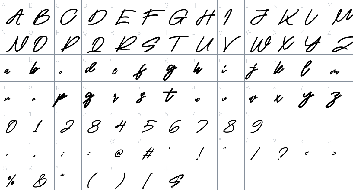 Simolla font Character Map