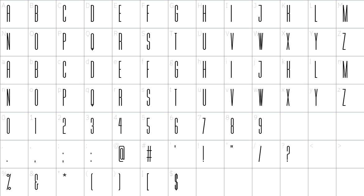 MD Tall Font font Character Map