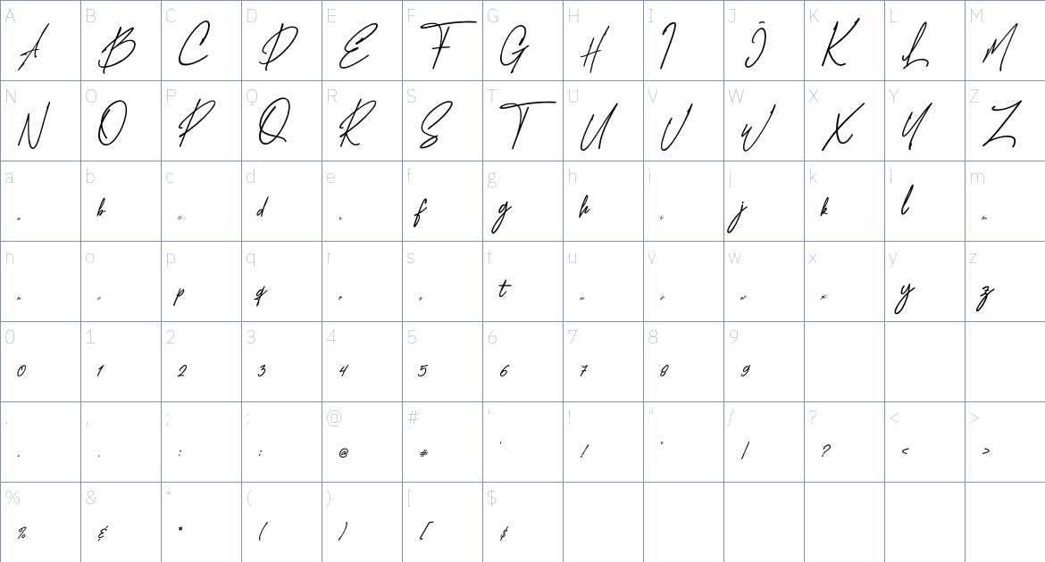 West America font Character Map