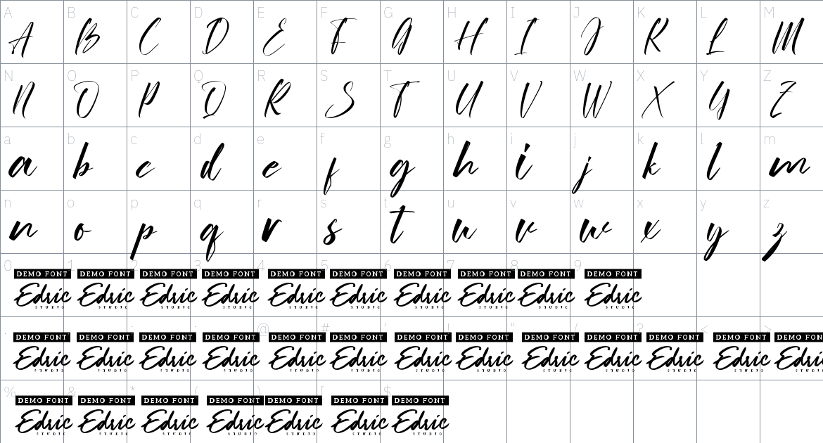 Ordinary Signature font Character Map