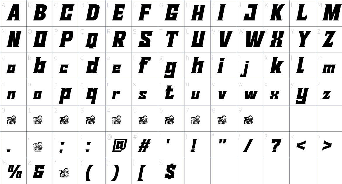 Sutixo font Character Map