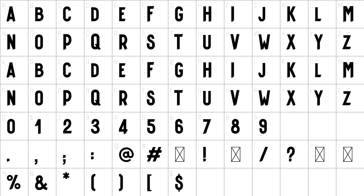 HyperPolarBrushItalic font Character Map