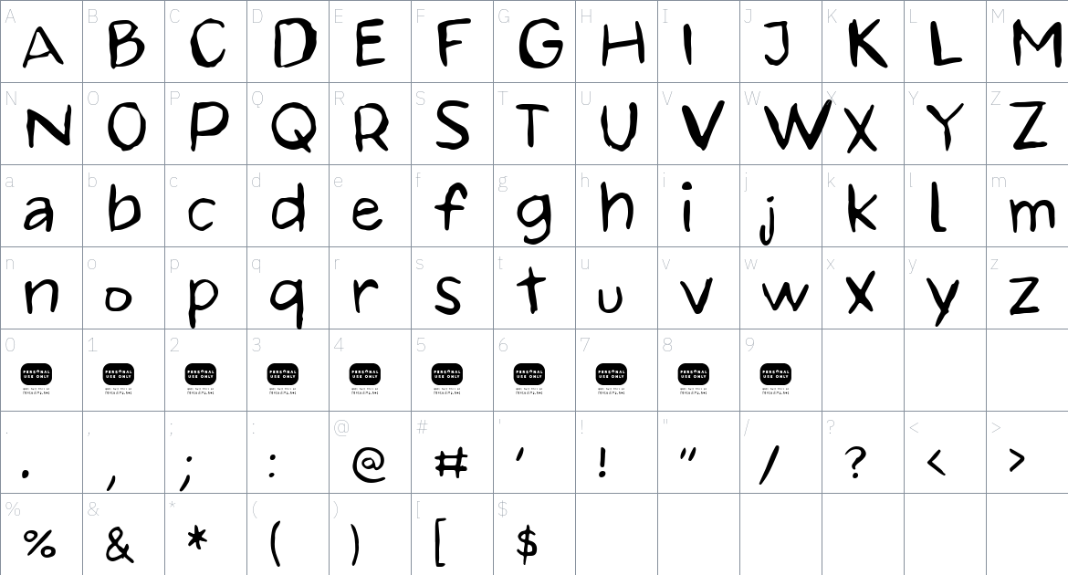 Taytex font Character Map