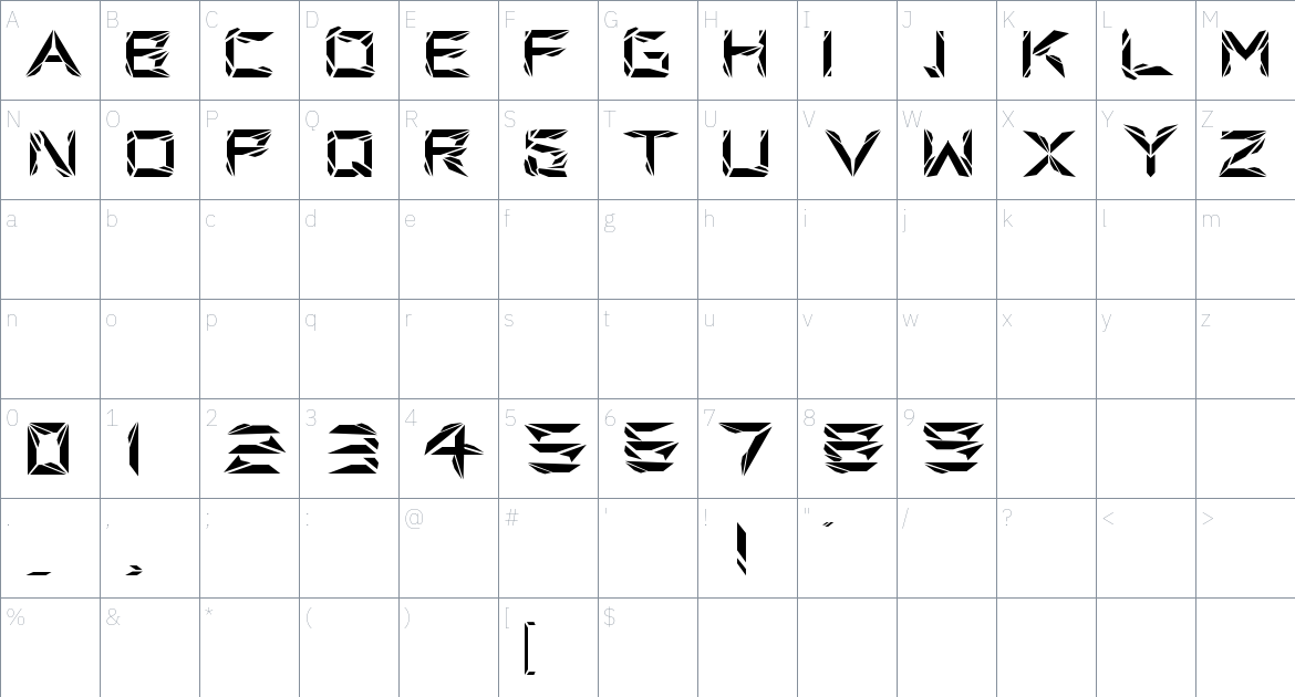 Dimension Build Font font Character Map