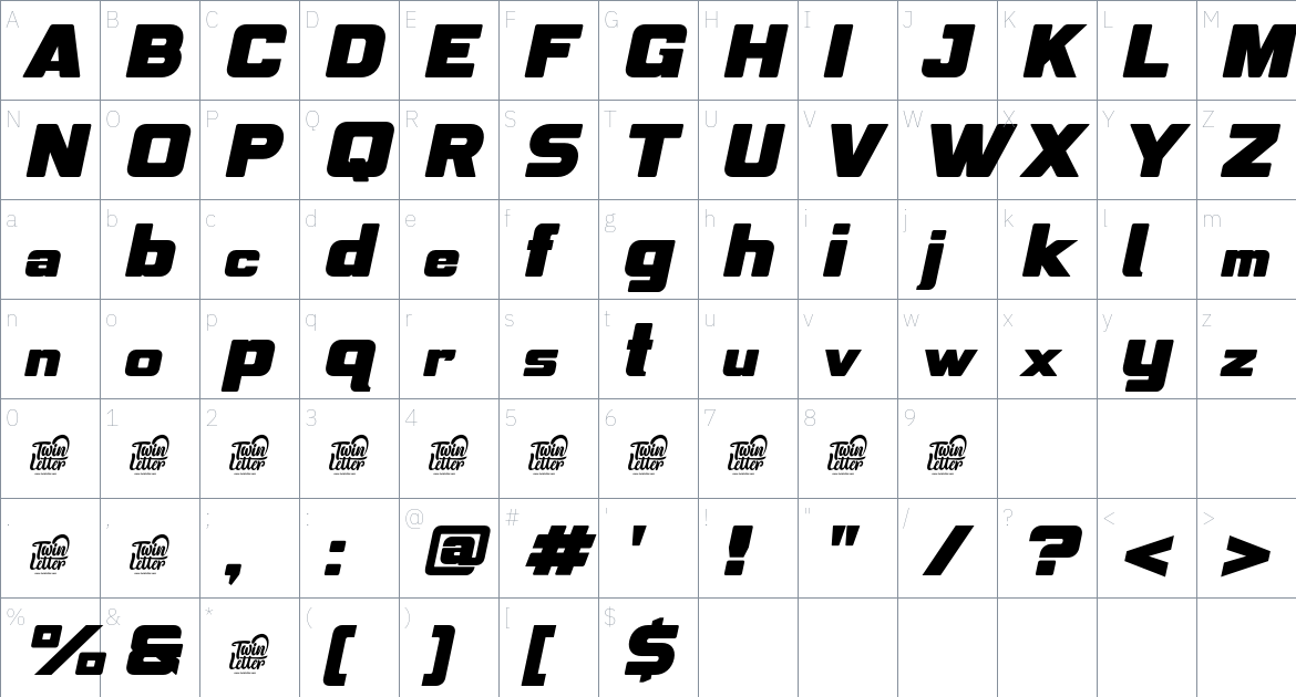 Borex font Character Map