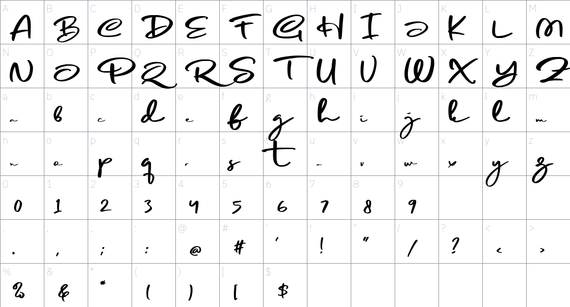 Aprillee font Character Map