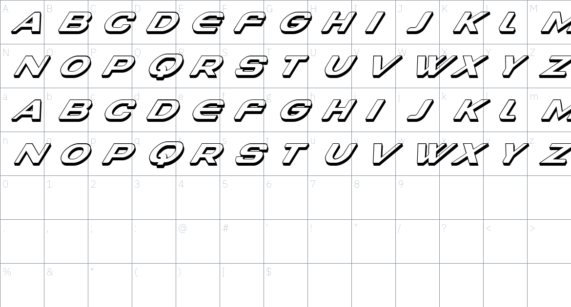 Aerobics font Character Map