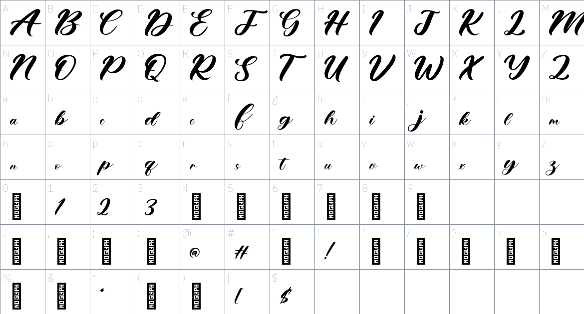 Blissful Stone font Character Map