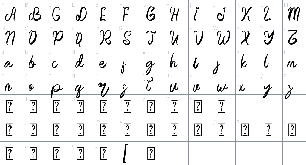 Akhilona font Character Map