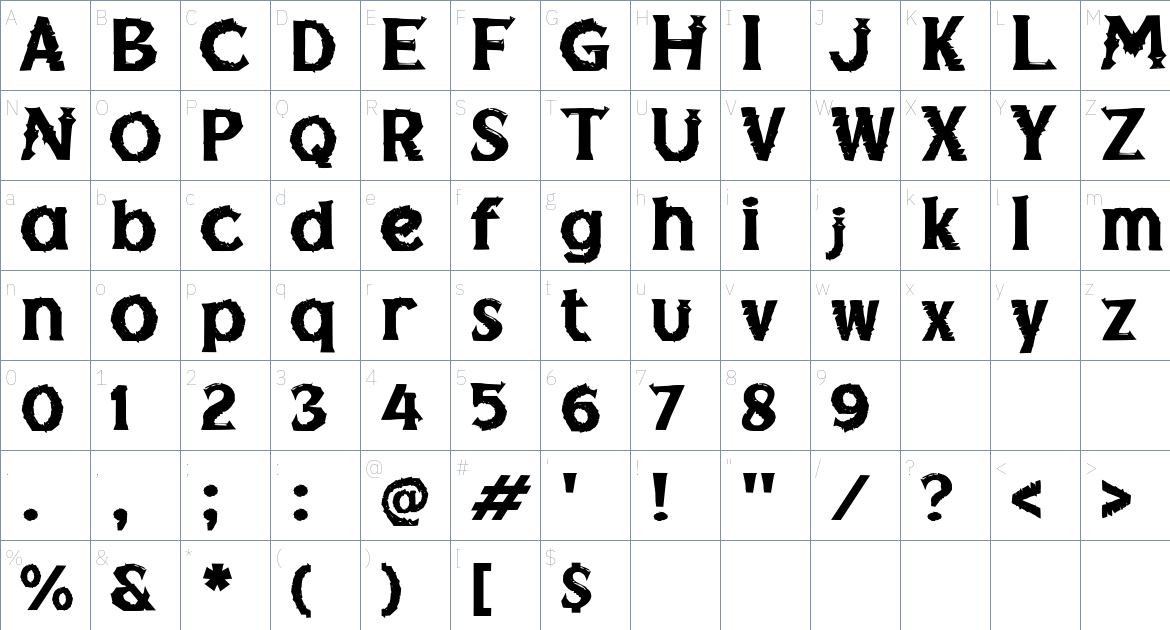 j Joneva font Character Map