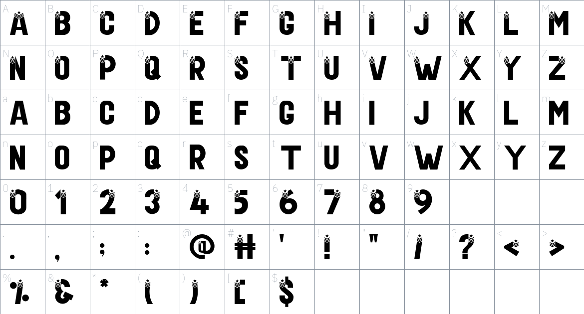 US Veteran font Character Map