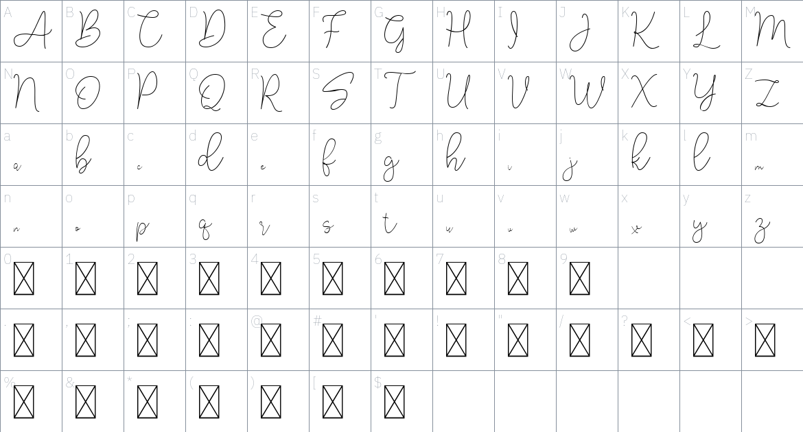 Rovey font Character Map