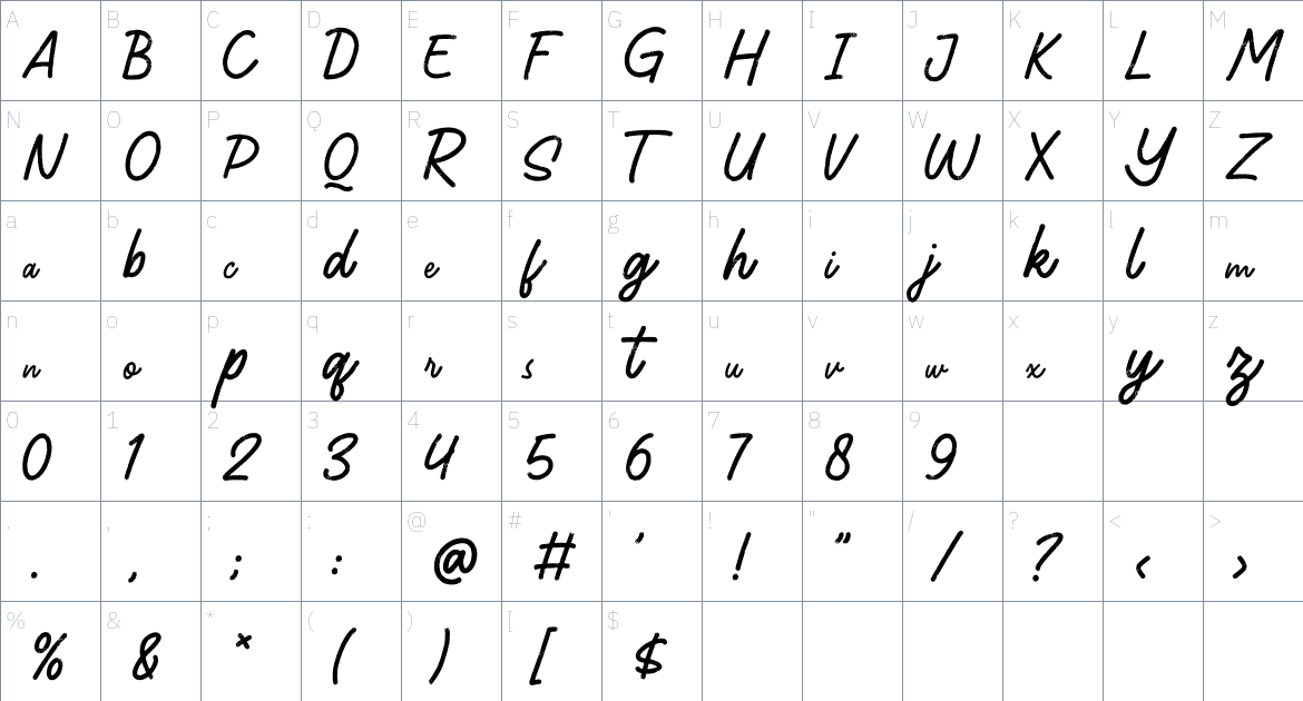 Shellbie font Character Map