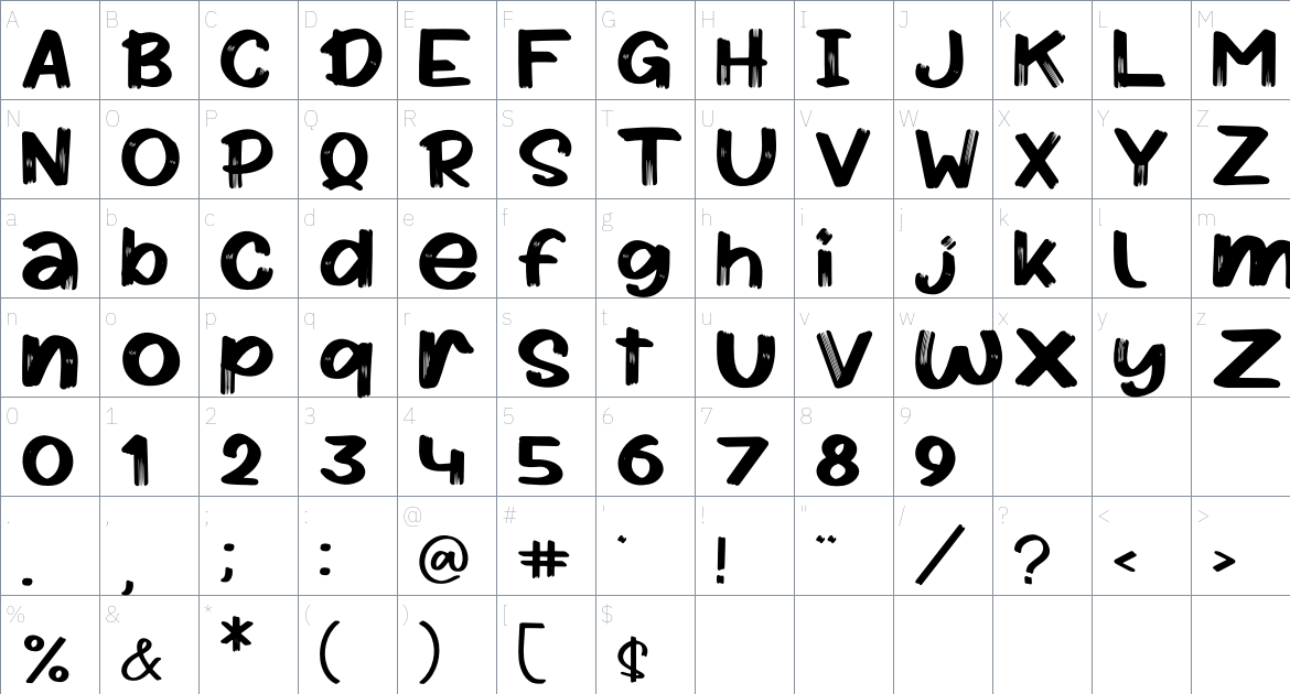 Regastta font Character Map