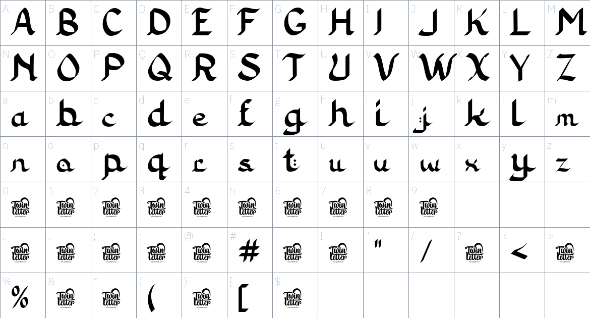 Asyatu font Character Map