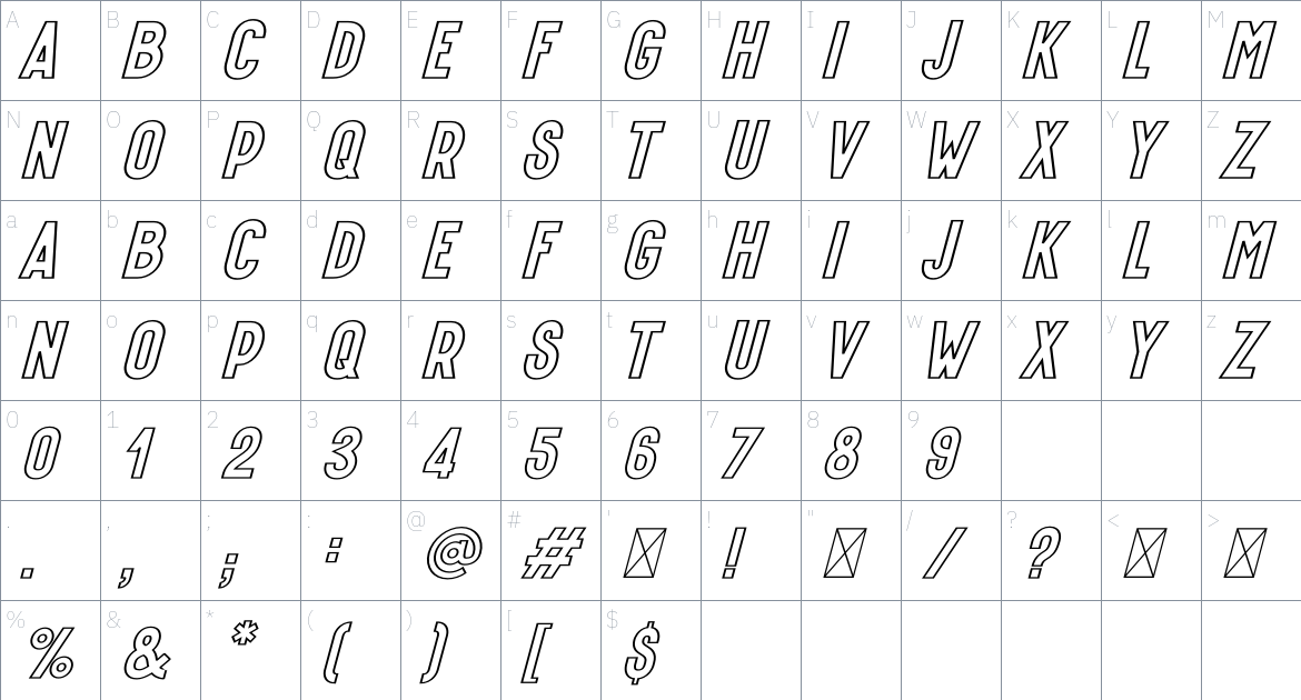 Hyperpolar Outline font Character Map