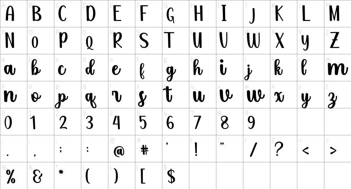 Salsabela font Character Map