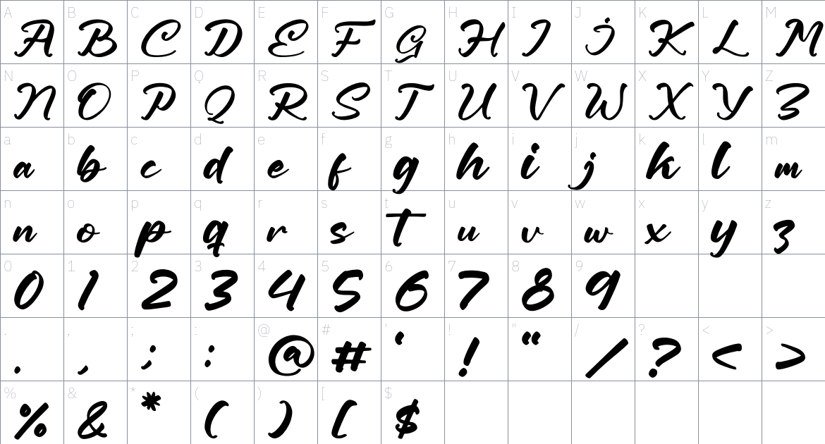 Callisya Novelyn font Character Map