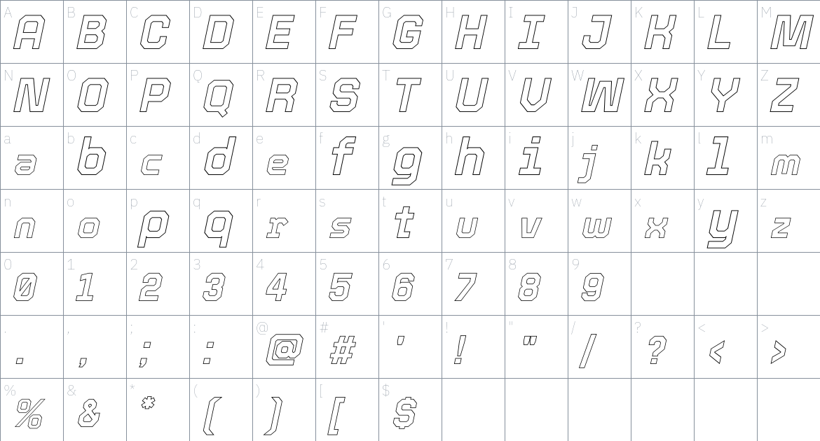 Tourney font Character Map