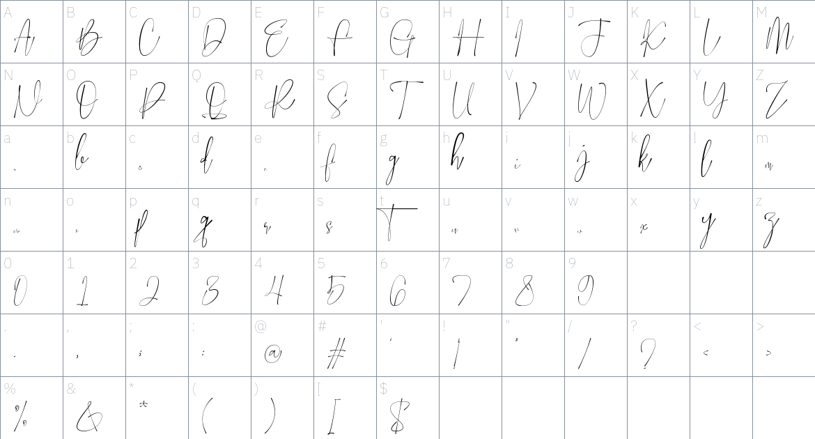 Erostulla font Character Map