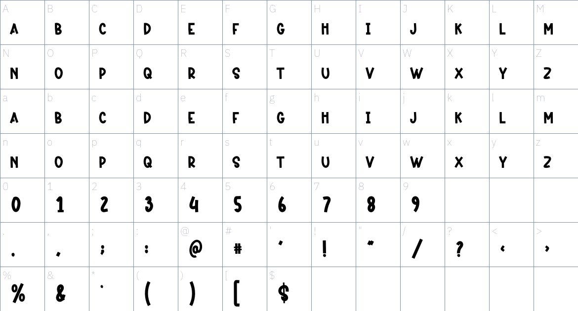 Happy Handmade font Character Map