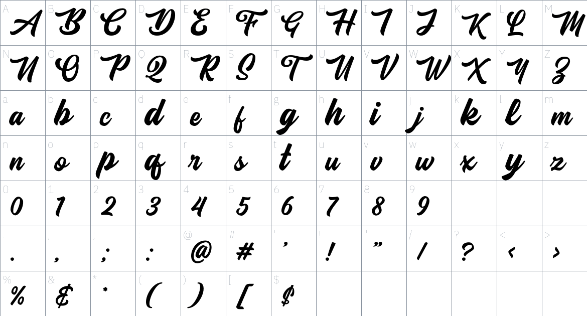 Balnuettes font Character Map