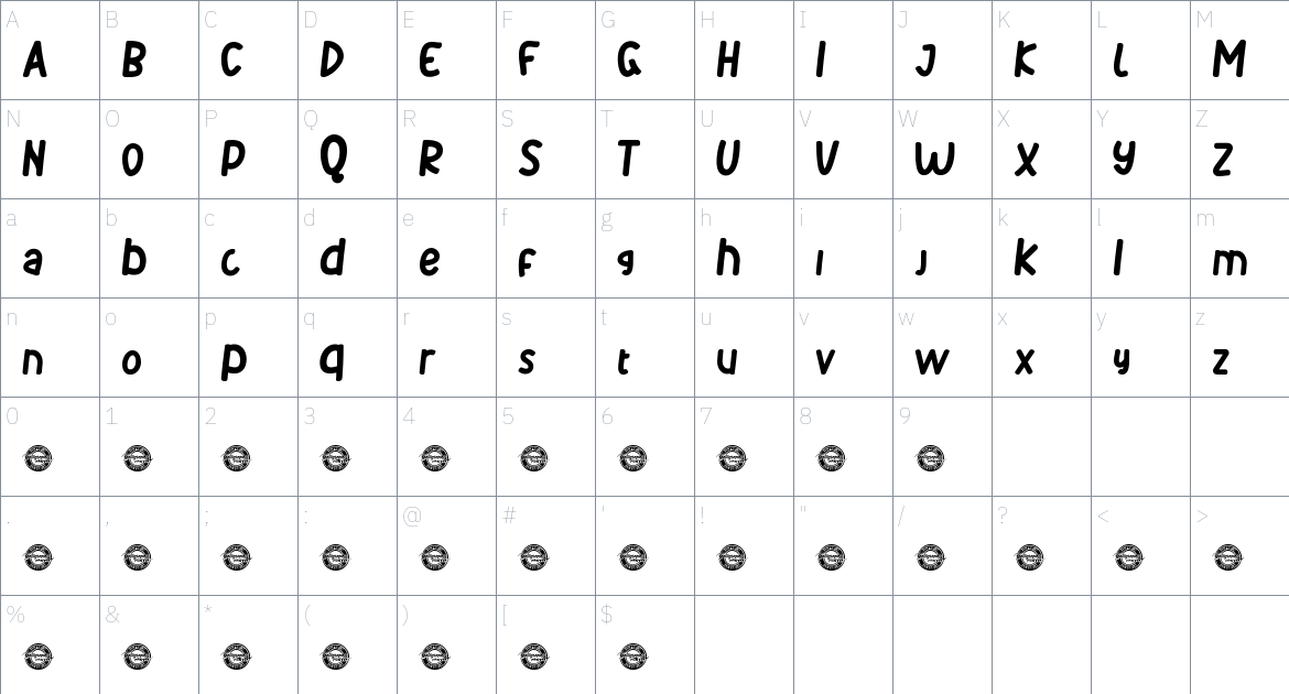 Salted Pastry font Character Map