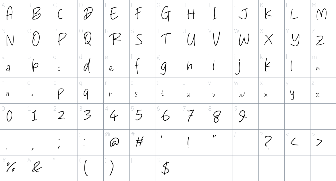 Catatan Mata font Character Map