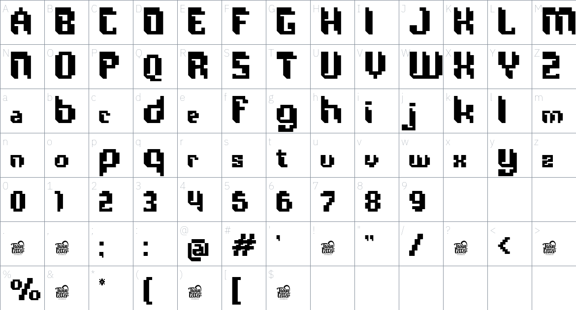 Pixemon font Character Map