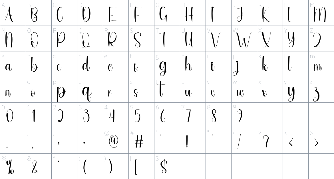 Amirese font Character Map