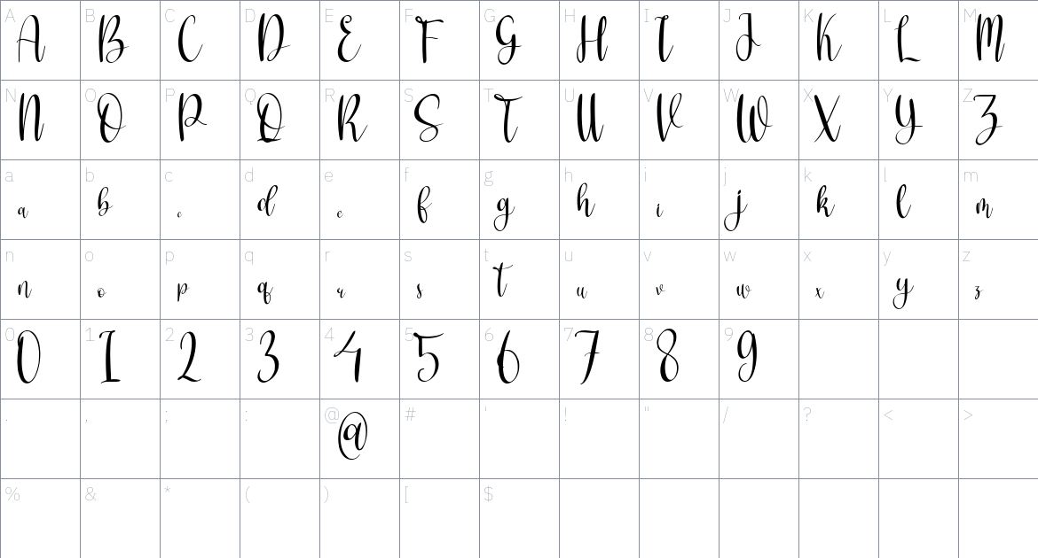 Cristalake font Character Map