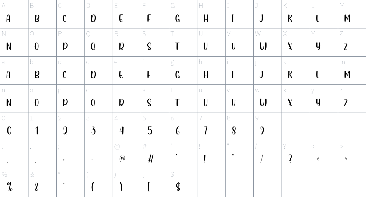 Simple Music font Character Map