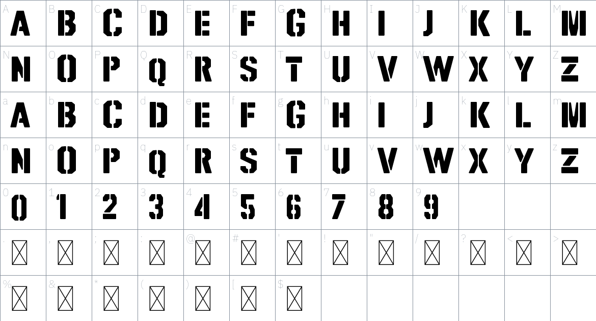 SGT. Jhon O Font font Character Map