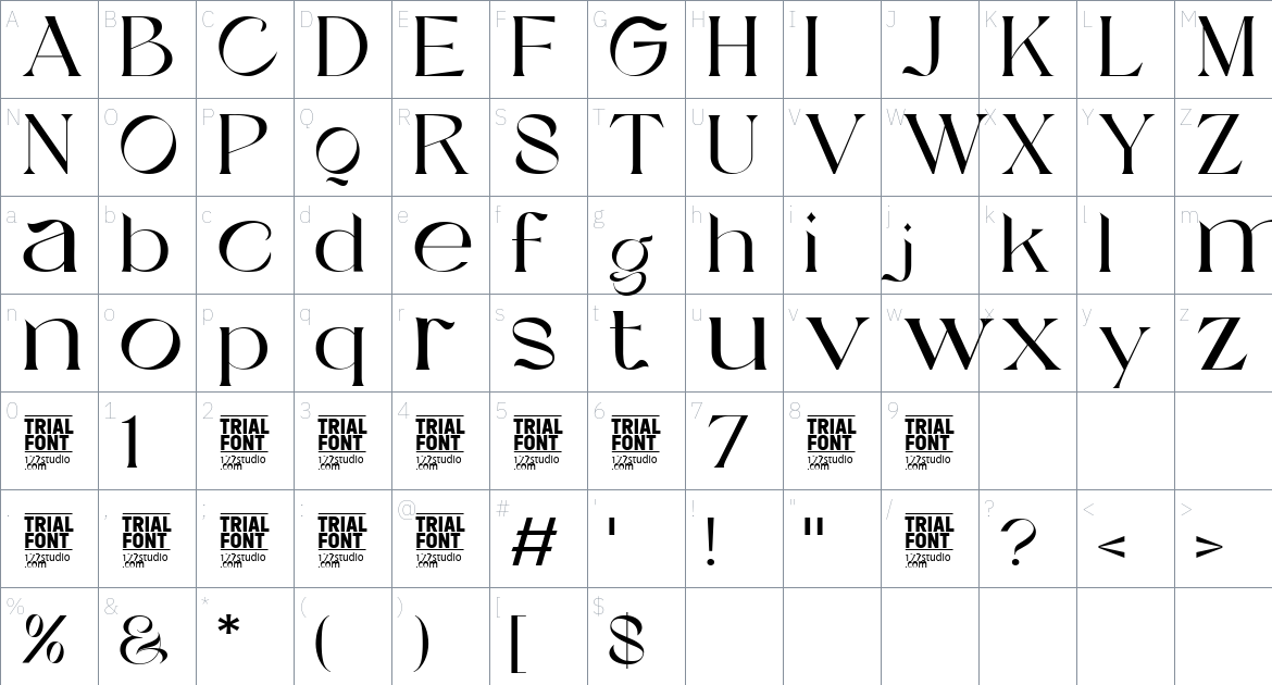 Veissey Modern font Character Map